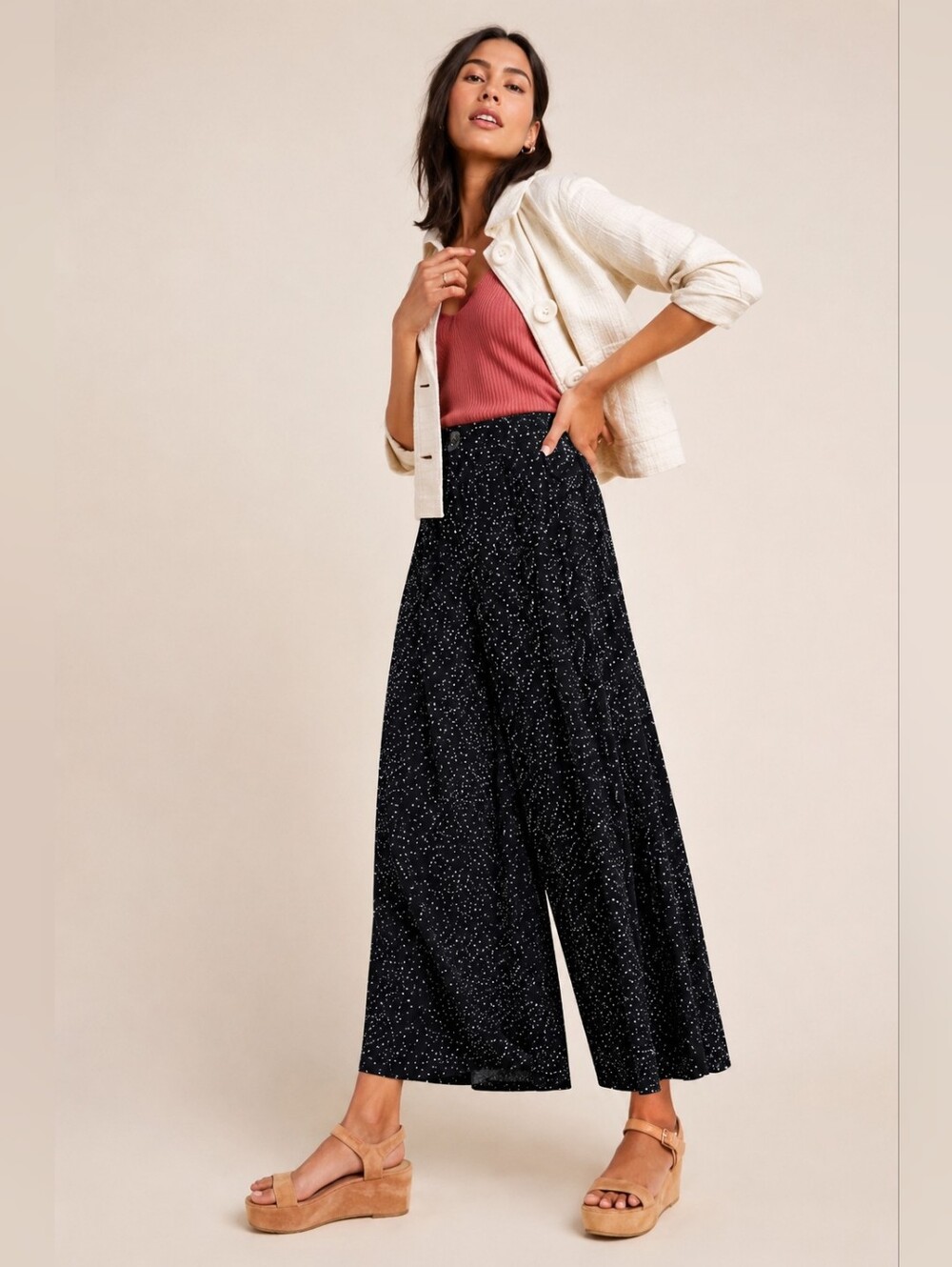 Anthropologie Black Printed Wide Leg Palazzo Pants Size 2 100% Viscose